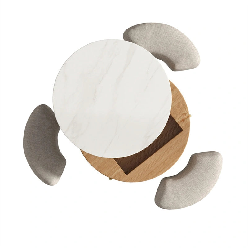 31,5 Table basse relevable ronde moderne avec rangement et 3 poufs