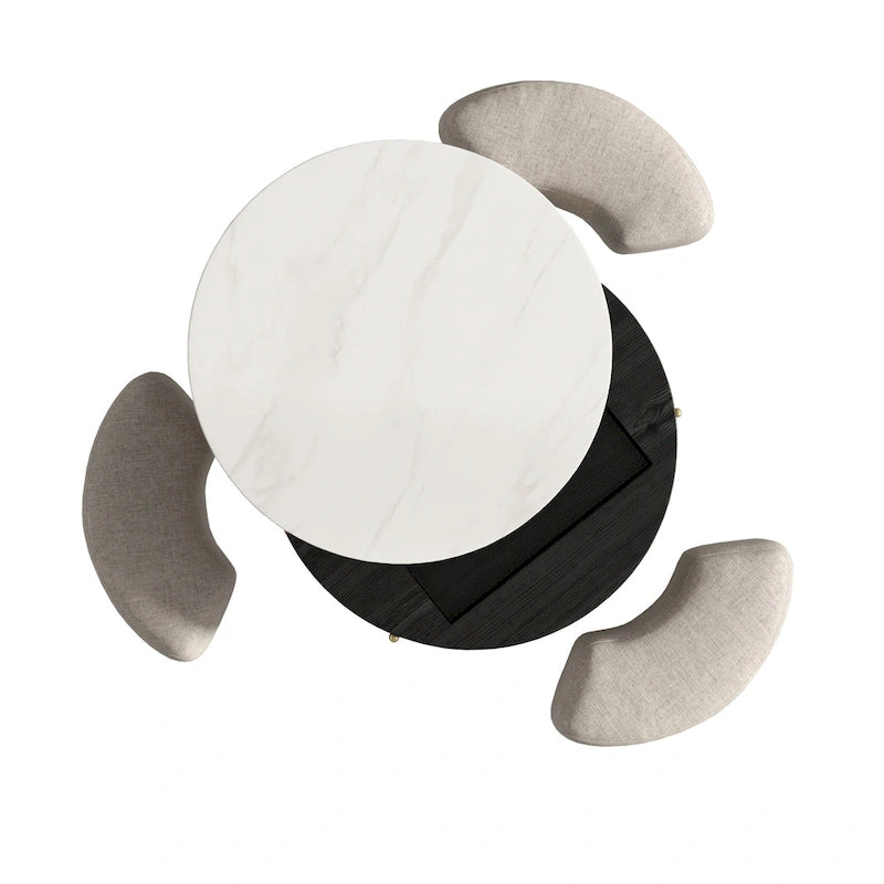 31,5 Table basse relevable ronde moderne avec rangement et 3 poufs