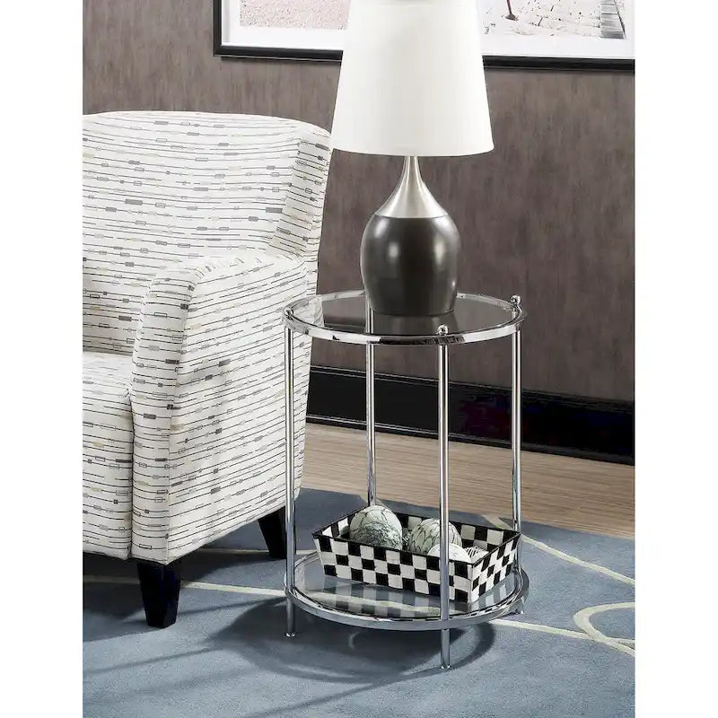 Convenience Concepts Royal Crest 2 Tier Round Glass End Table with Shelf