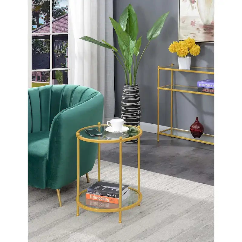 Table d'appoint ronde à 2 niveaux en verre avec étagère Royal Crest de Convenience Concepts