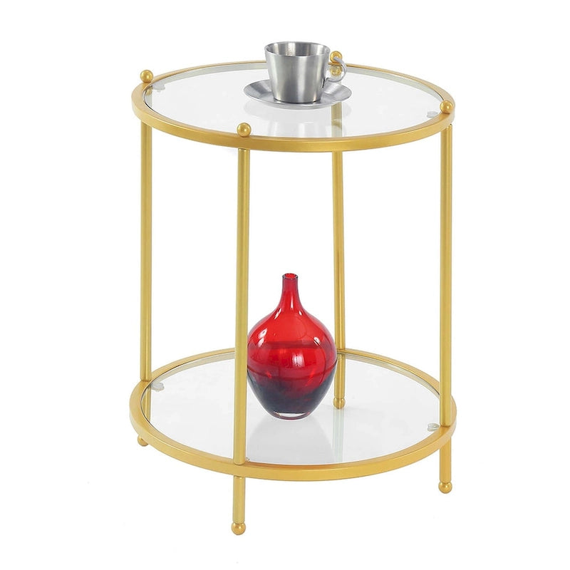 Table d'appoint ronde à 2 niveaux en verre avec étagère Royal Crest de Convenience Concepts