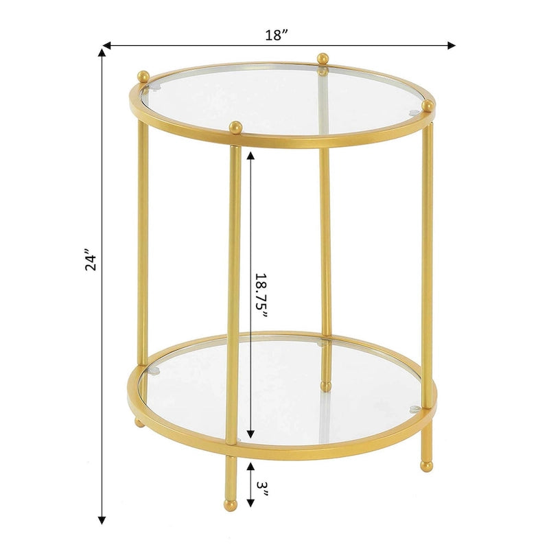 Table d'appoint ronde à 2 niveaux en verre avec étagère Royal Crest de Convenience Concepts