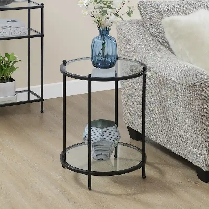 Table d'appoint ronde à 2 niveaux en verre avec étagère Royal Crest de Convenience Concepts