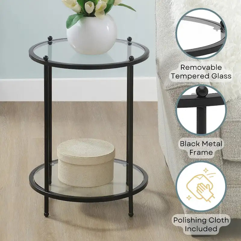 Table d'appoint ronde à 2 niveaux en verre avec étagère Royal Crest de Convenience Concepts