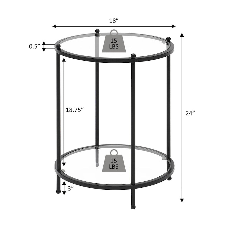 Table d'appoint ronde à 2 niveaux en verre avec étagère Royal Crest de Convenience Concepts