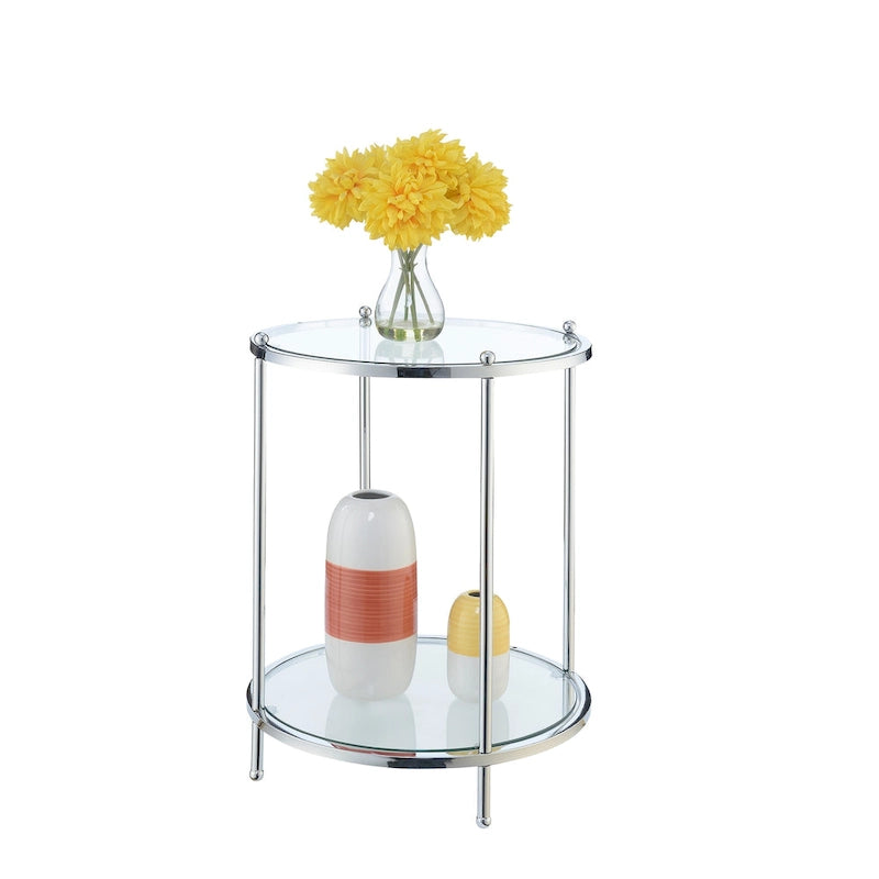 Table d'appoint ronde à 2 niveaux en verre avec étagère Royal Crest de Convenience Concepts