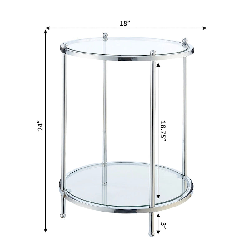 Table d'appoint ronde à 2 niveaux en verre avec étagère Royal Crest de Convenience Concepts