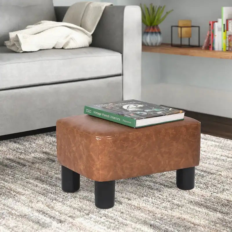 Adeco Petit Repose-Pieds en Cuir PU Pouf Repose-Pieds Rectangulaire Moderne