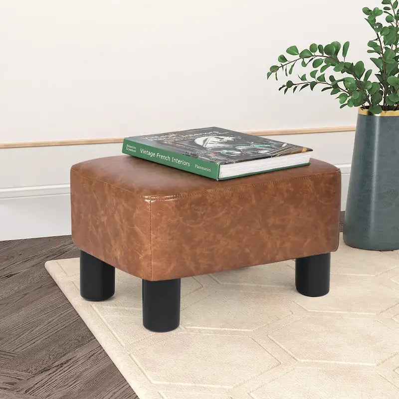 Adeco Petit Repose-Pieds en Cuir PU Pouf Repose-Pieds Rectangulaire Moderne