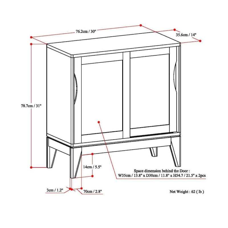 Meuble de rangement bas WYNDENHALL Pearson en BOIS MASSIF, largeur 30 pouces, style moderne du milieu du siècle - 30 po l x 14 po p x 31 po h