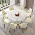 Table à manger ronde de 150 cm pour 8 personnes, plateau en pierre frittée blanche avec plateau tournant - N/A