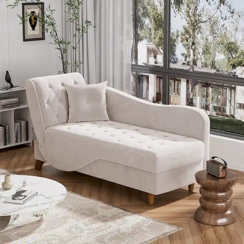 Ouyessir Chaise longue de rangement rembourrée avec accoudoir gauche et oreiller lombaire