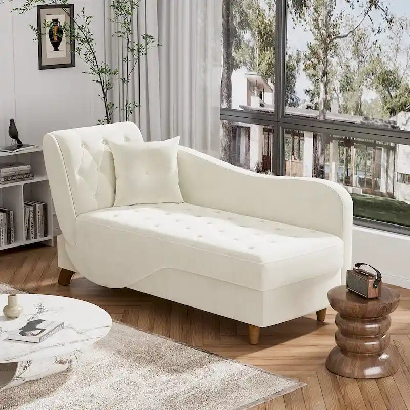Ouyessir Chaise longue de rangement rembourrée avec accoudoir gauche et oreiller lombaire