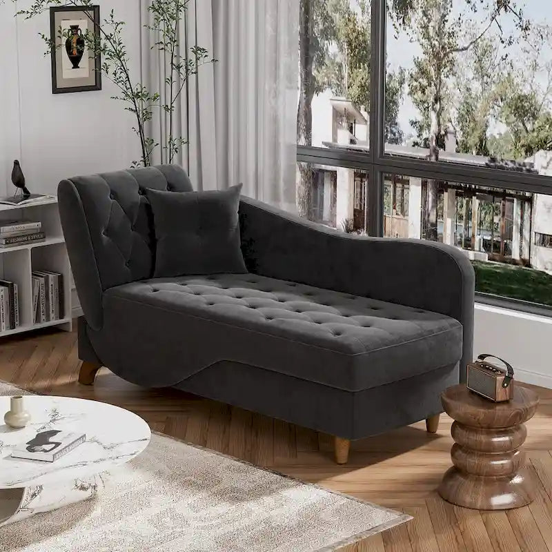 Ouyessir Chaise longue de rangement rembourrée avec accoudoir gauche et oreiller lombaire