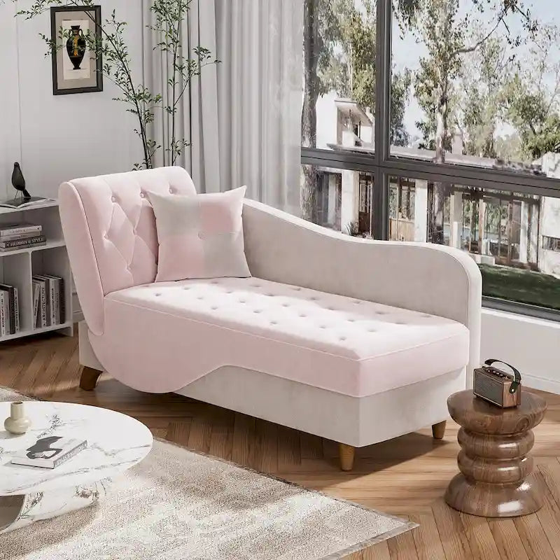 Ouyessir Chaise longue de rangement rembourrée avec accoudoir gauche et oreiller lombaire