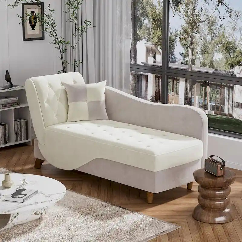 Ouyessir Chaise longue de rangement rembourrée avec accoudoir gauche et oreiller lombaire