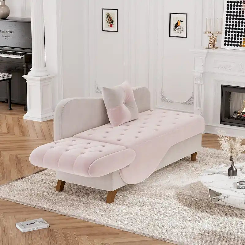 Ouyessir Chaise longue de rangement rembourrée avec accoudoir gauche et oreiller lombaire