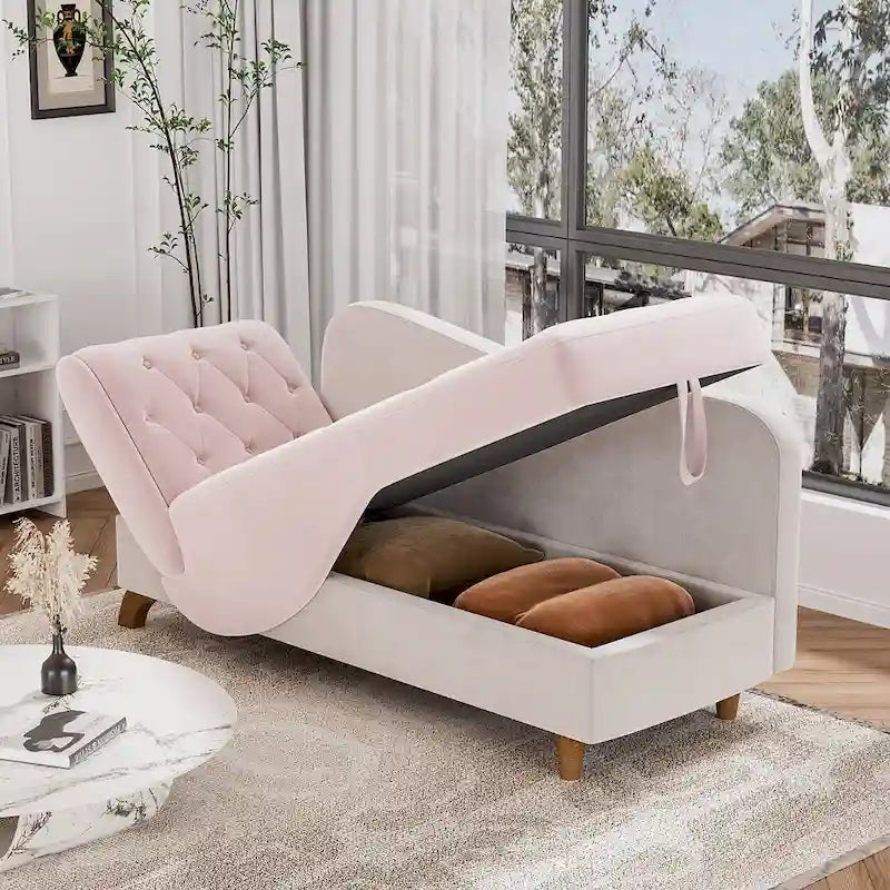 Ouyessir Chaise longue de rangement rembourrée avec accoudoir gauche et oreiller lombaire