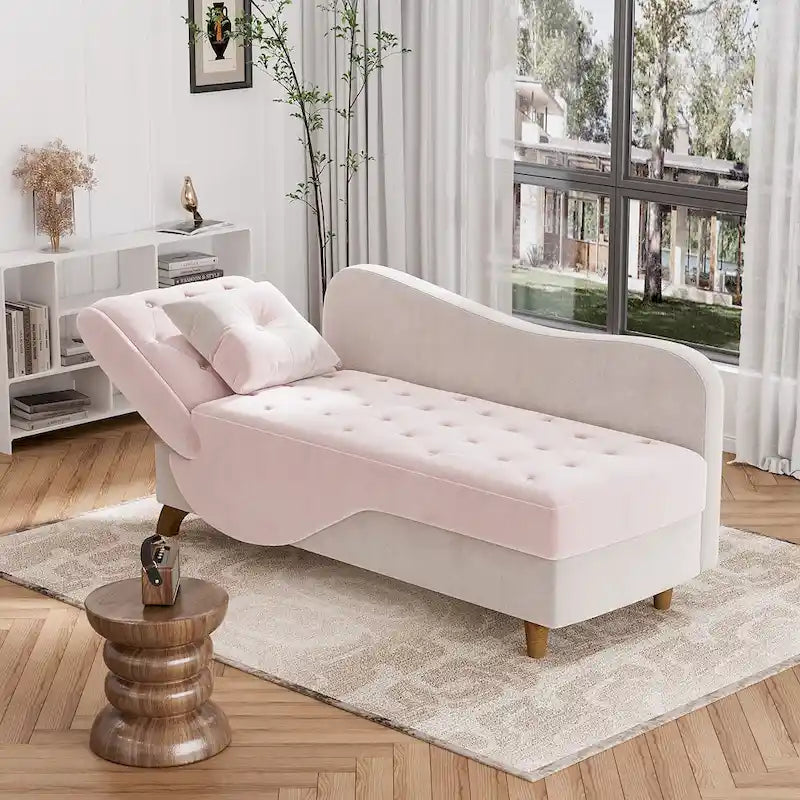 Ouyessir Chaise longue de rangement rembourrée avec accoudoir gauche et oreiller lombaire