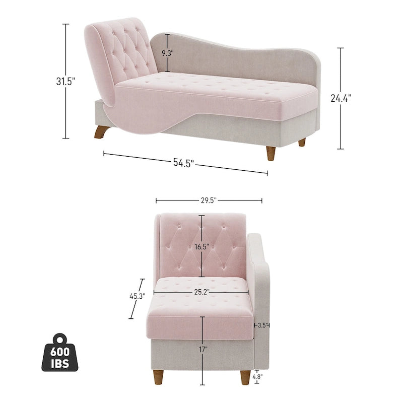 Ouyessir Chaise longue de rangement rembourrée avec accoudoir gauche et oreiller lombaire