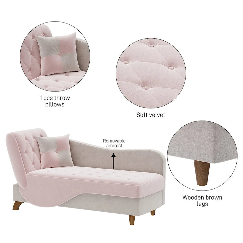 Ouyessir Chaise longue de rangement rembourrée avec accoudoir gauche et oreiller lombaire
