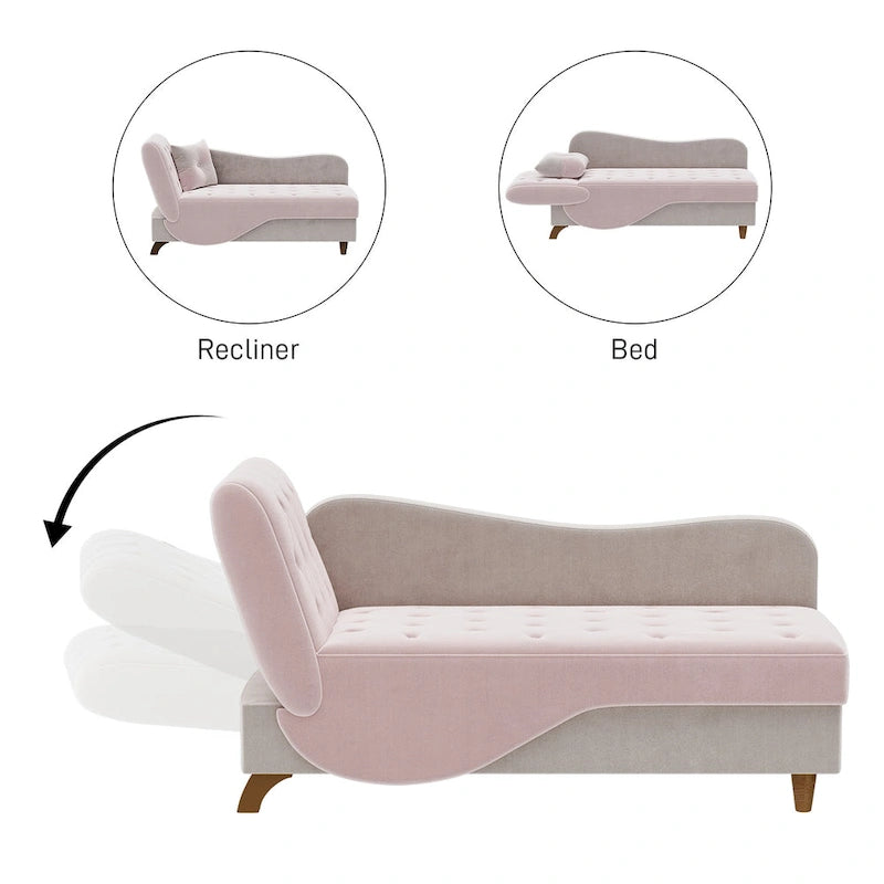 Ouyessir Chaise longue de rangement rembourrée avec accoudoir gauche et oreiller lombaire