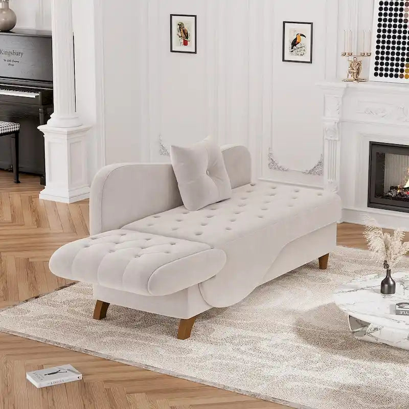 Ouyessir Chaise longue de rangement rembourrée avec accoudoir gauche et oreiller lombaire