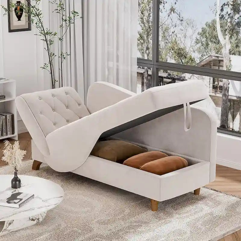 Ouyessir Chaise longue de rangement rembourrée avec accoudoir gauche et oreiller lombaire
