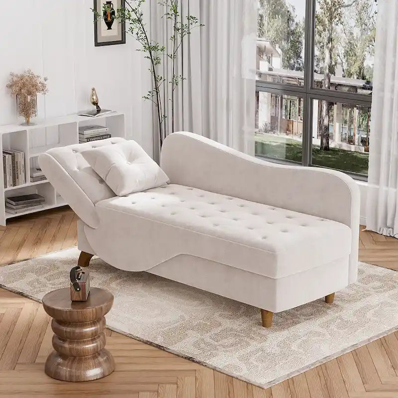 Ouyessir Chaise longue de rangement rembourrée avec accoudoir gauche et oreiller lombaire
