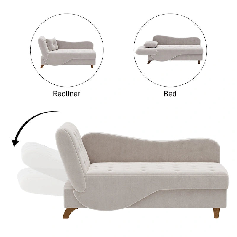 Ouyessir Chaise longue de rangement rembourrée avec accoudoir gauche et oreiller lombaire