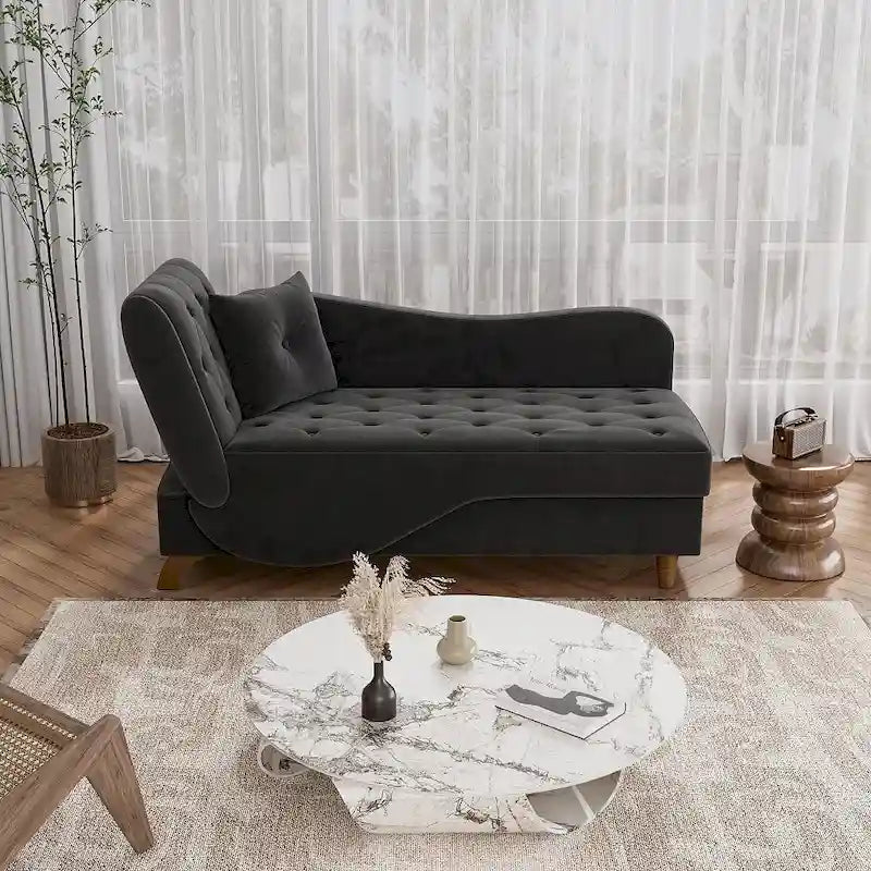Ouyessir Chaise longue de rangement rembourrée avec accoudoir gauche et oreiller lombaire