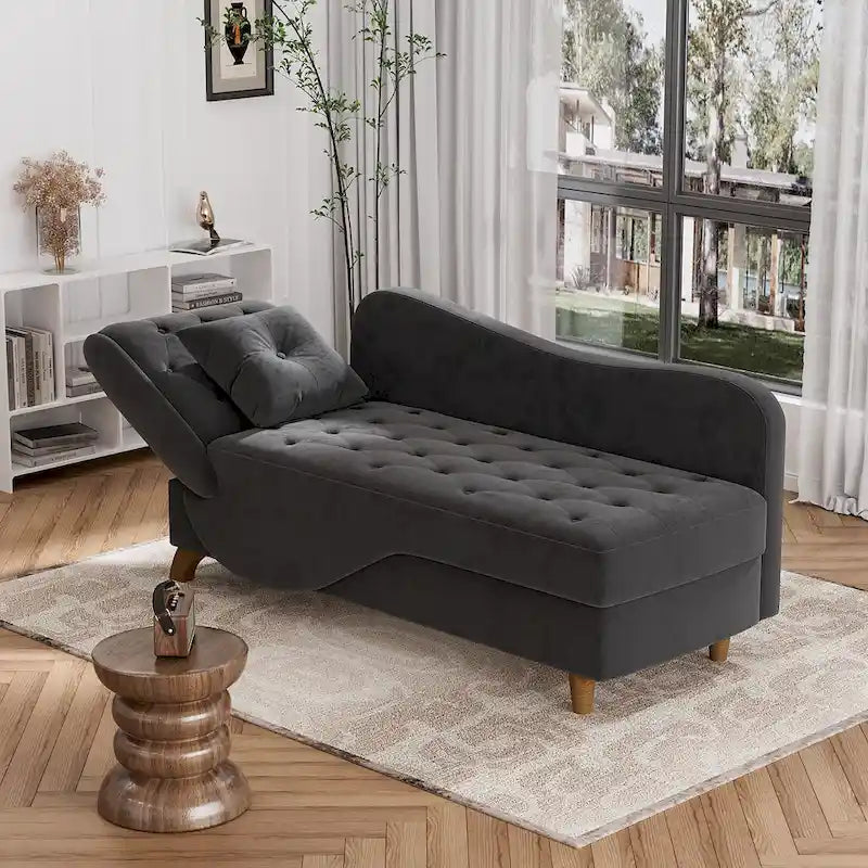 Ouyessir Chaise longue de rangement rembourrée avec accoudoir gauche et oreiller lombaire