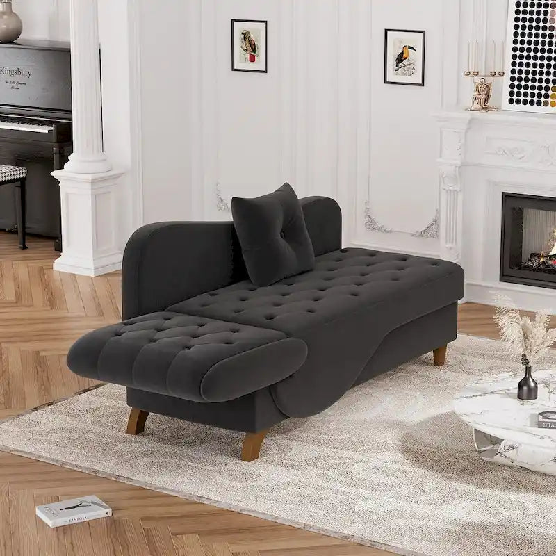 Ouyessir Chaise longue de rangement rembourrée avec accoudoir gauche et oreiller lombaire