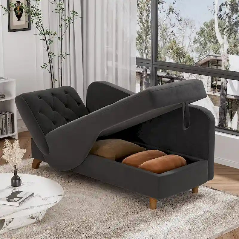 Ouyessir Chaise longue de rangement rembourrée avec accoudoir gauche et oreiller lombaire