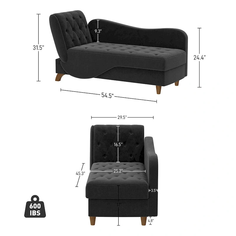 Ouyessir Chaise longue de rangement rembourrée avec accoudoir gauche et oreiller lombaire