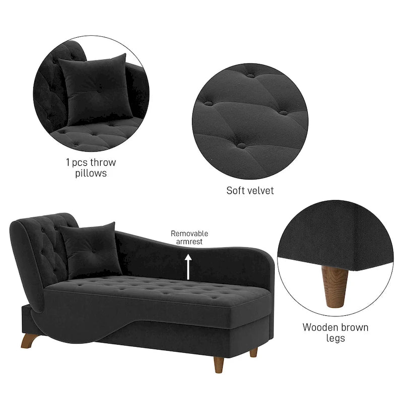Ouyessir Chaise longue de rangement rembourrée avec accoudoir gauche et oreiller lombaire