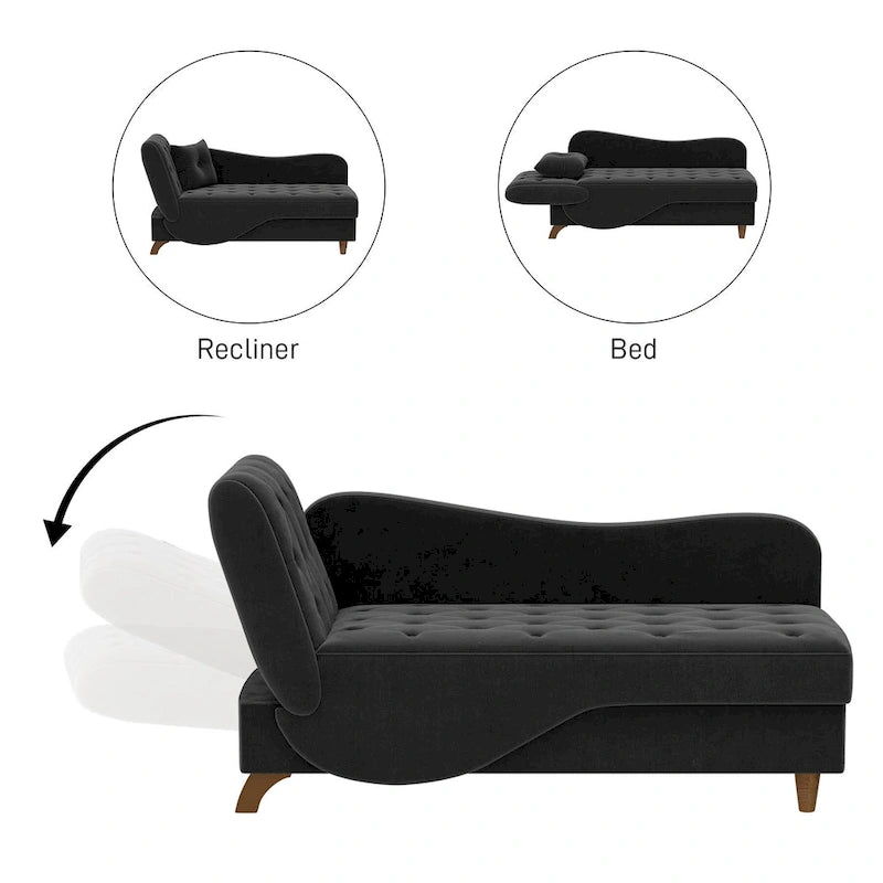 Ouyessir Chaise longue de rangement rembourrée avec accoudoir gauche et oreiller lombaire
