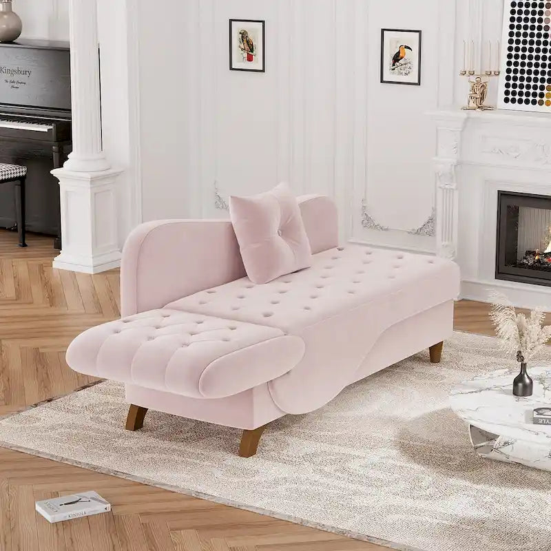 Ouyessir Chaise longue de rangement rembourrée avec accoudoir gauche et oreiller lombaire