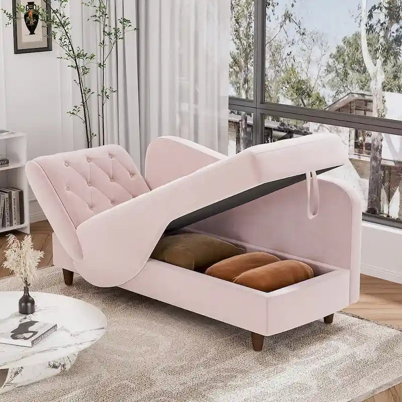 Ouyessir Chaise longue de rangement rembourrée avec accoudoir gauche et oreiller lombaire