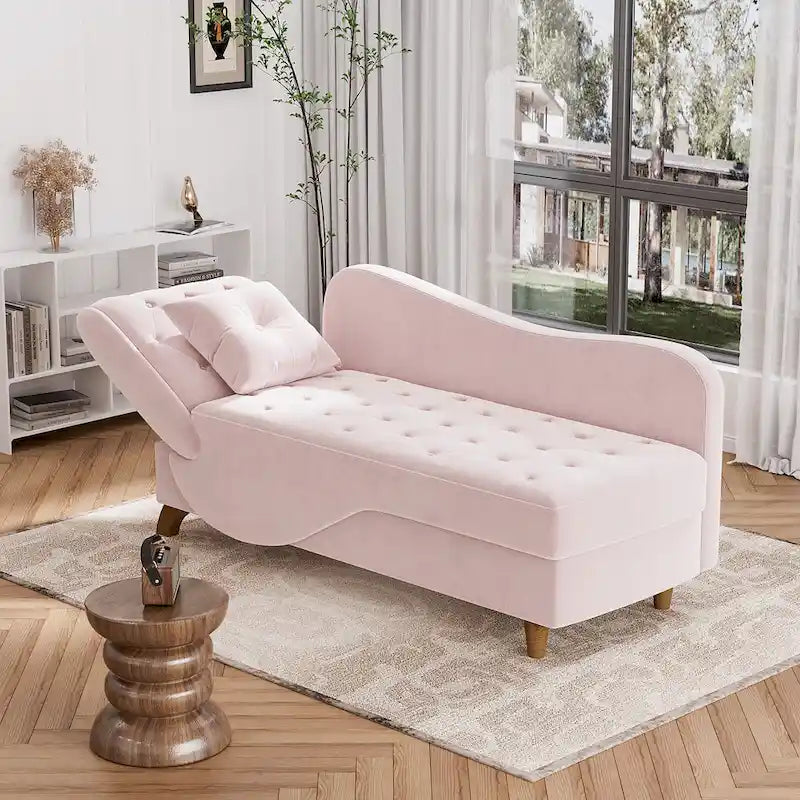 Ouyessir Chaise longue de rangement rembourrée avec accoudoir gauche et oreiller lombaire