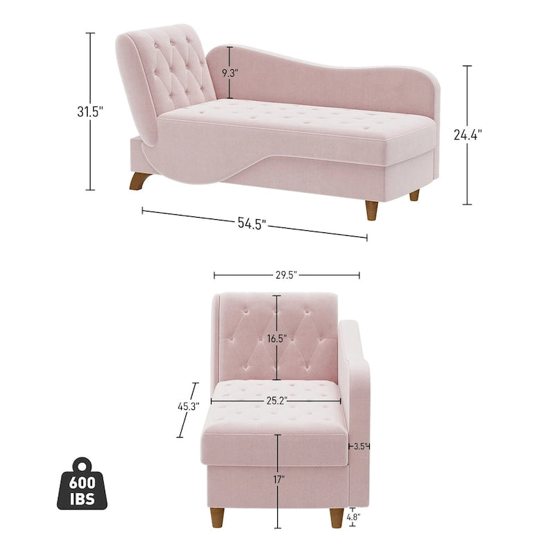 Ouyessir Chaise longue de rangement rembourrée avec accoudoir gauche et oreiller lombaire
