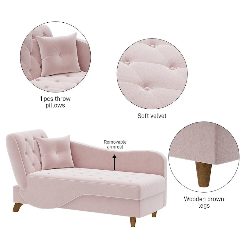 Ouyessir Chaise longue de rangement rembourrée avec accoudoir gauche et oreiller lombaire