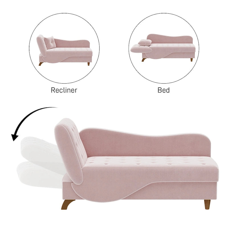 Ouyessir Chaise longue de rangement rembourrée avec accoudoir gauche et oreiller lombaire