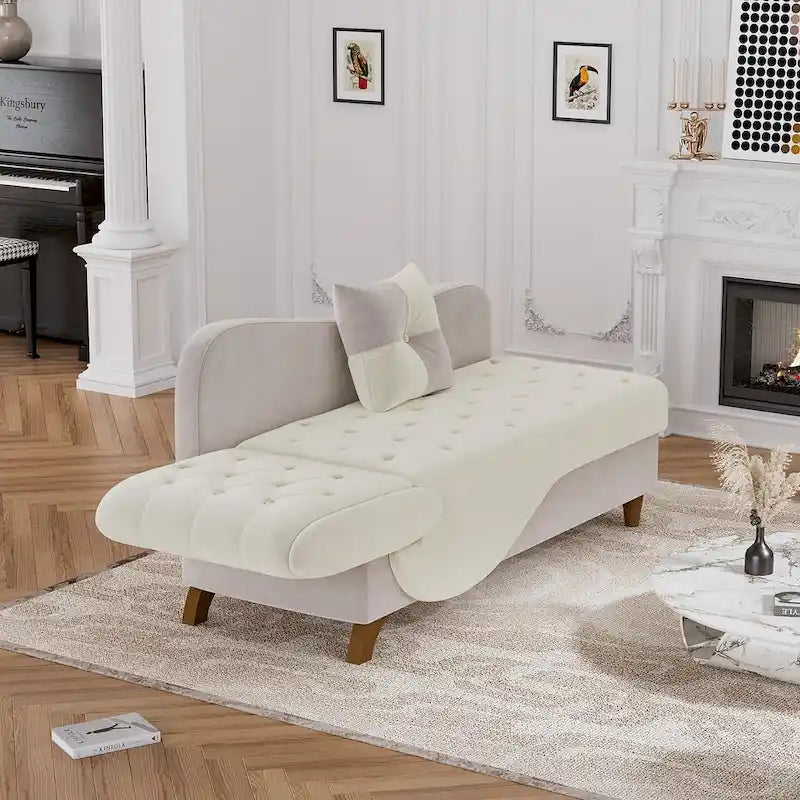 Ouyessir Chaise longue de rangement rembourrée avec accoudoir gauche et oreiller lombaire