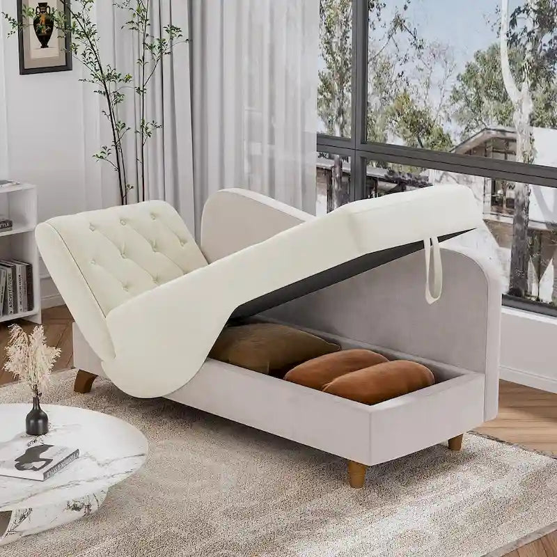 Ouyessir Chaise longue de rangement rembourrée avec accoudoir gauche et oreiller lombaire