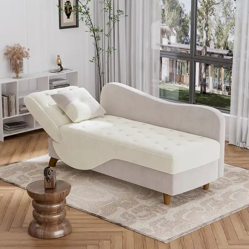 Ouyessir Chaise longue de rangement rembourrée avec accoudoir gauche et oreiller lombaire