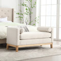 Banc de chambre moderne rembourré en bouclette avec pieds en bois, Banc d'entrée