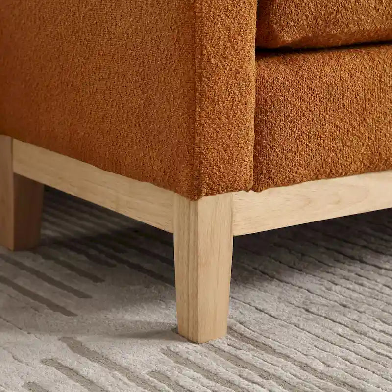Banc de chambre moderne rembourré en bouclette avec pieds en bois, Banc d'entrée