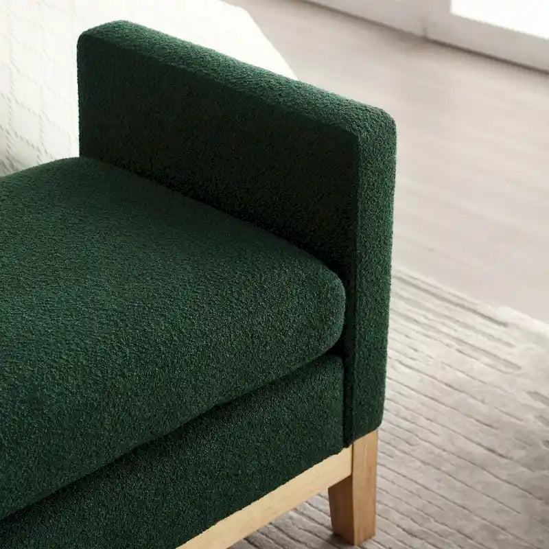 Banc de chambre moderne rembourré en bouclette avec pieds en bois, Banc d'entrée