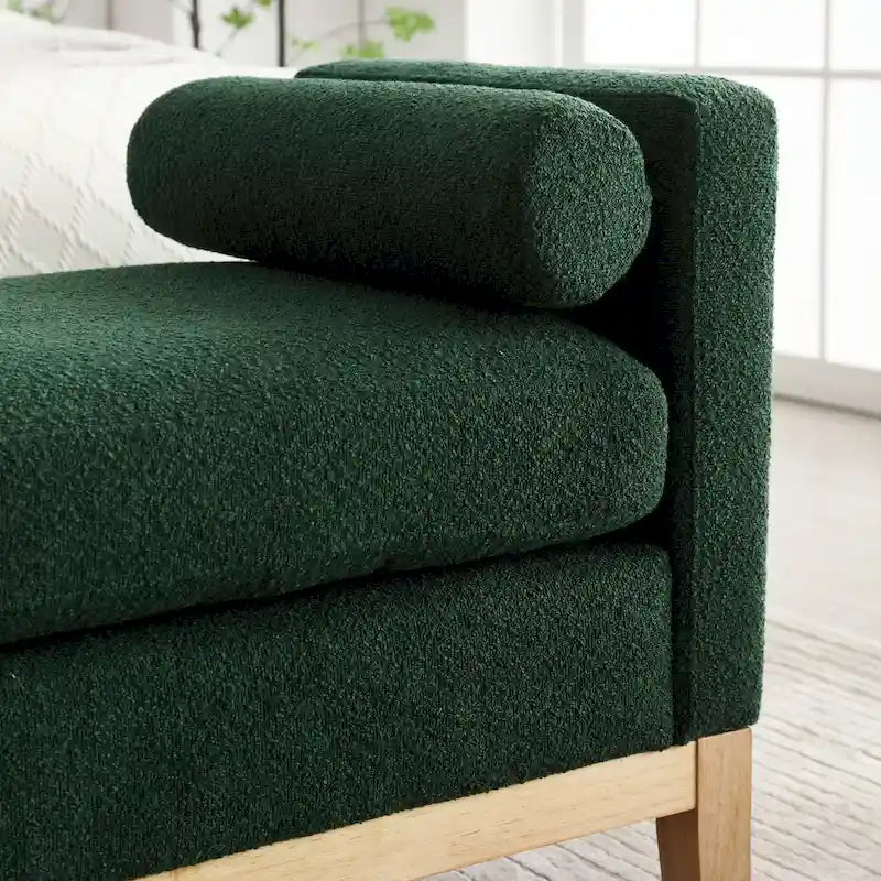 Banc de chambre moderne rembourré en bouclette avec pieds en bois, Banc d'entrée